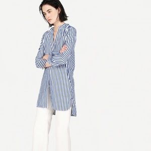 Cotton Poplin Collarless Shirt Dress